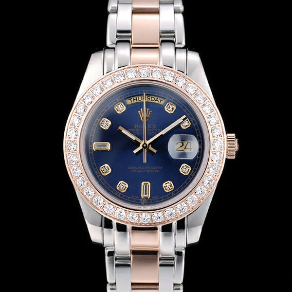 Rolex DayDate Diamond Plated Rose Gold Bezel Blue Dial new58938