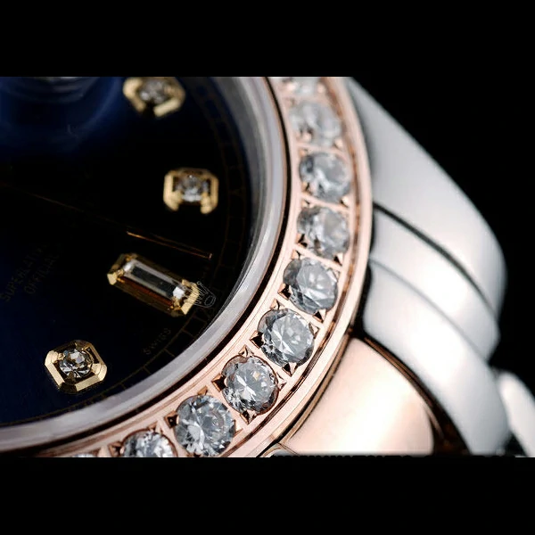 Rolex DayDate Diamond Plated Rose Gold Bezel Blue Dial new58938