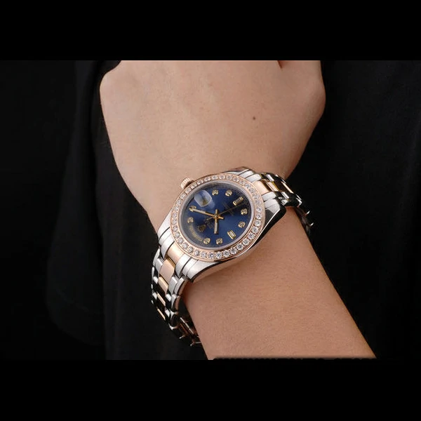 Rolex DayDate Diamond Plated Rose Gold Bezel Blue Dial new58938