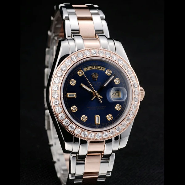 Rolex DayDate Diamond Plated Rose Gold Bezel Blue Dial new58938
