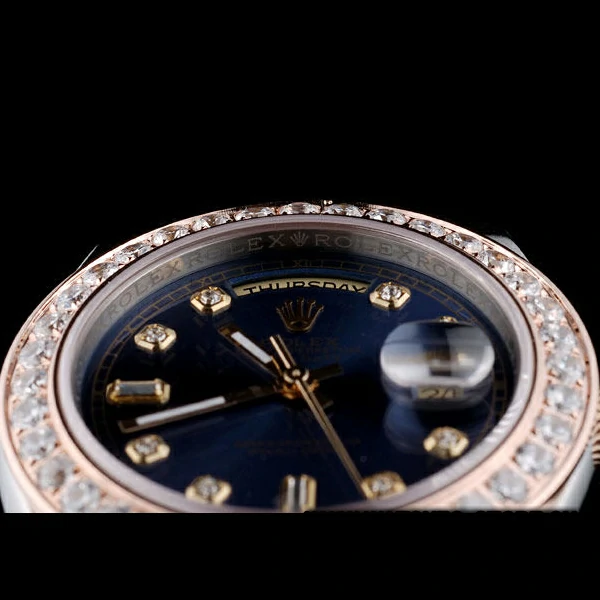 Rolex DayDate Diamond Plated Rose Gold Bezel Blue Dial new58938