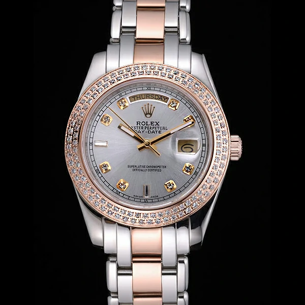 Rolex DayDate Diamond Plated Rose Gold Bezel Pearl Dial new58939