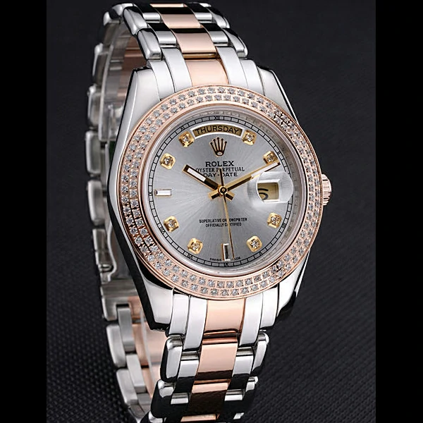 Rolex DayDate Diamond Plated Rose Gold Bezel Pearl Dial new58939