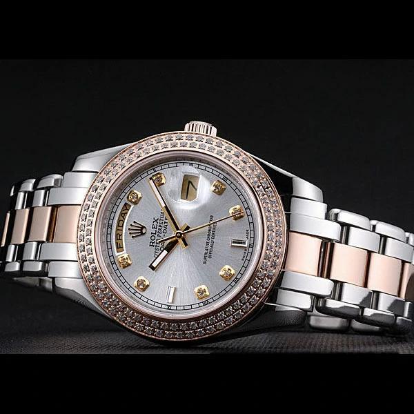 Rolex DayDate Diamond Plated Rose Gold Bezel Pearl Dial new58939