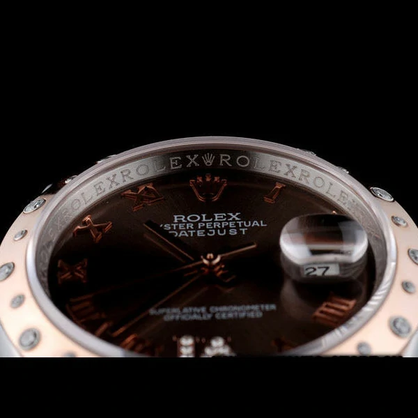 Rolex DateJust Brushed Stainless Steel Case Brown Dial Diamond Plated new58940