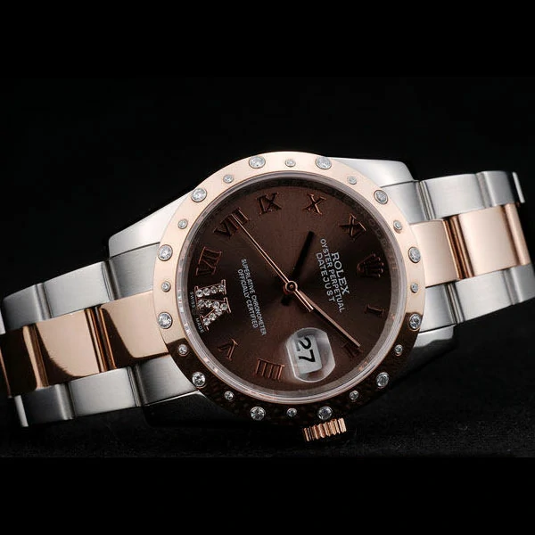 Rolex DateJust Brushed Stainless Steel Case Brown Dial Diamond Plated new58940