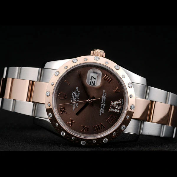 Rolex DateJust Brushed Stainless Steel Case Brown Dial Diamond Plated new58940