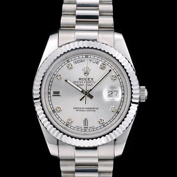 Rolex DayDate Stainless Steel Ribbed Bezel Silver Dial new58941