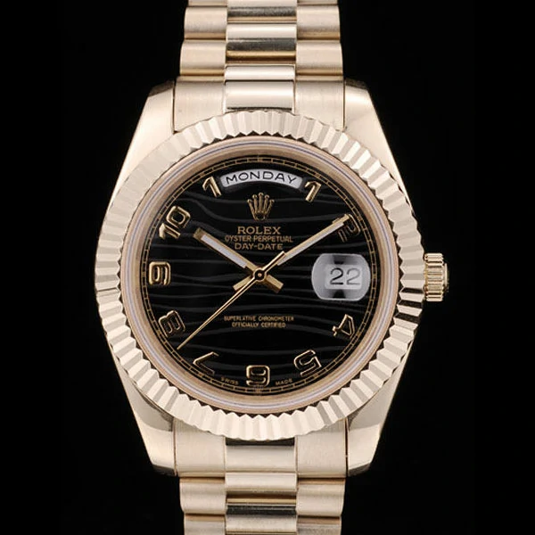 Rolex DayDate Gold Stainless Steel Ribbed Bezel Black Dial new58944