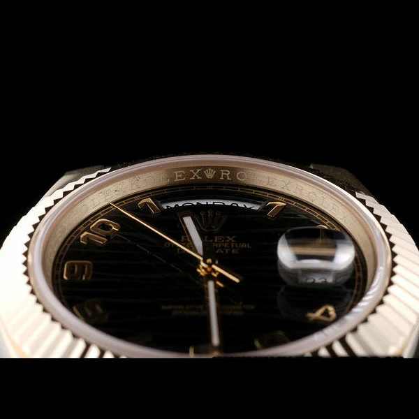 Rolex DayDate Gold Stainless Steel Ribbed Bezel Black Dial new58944