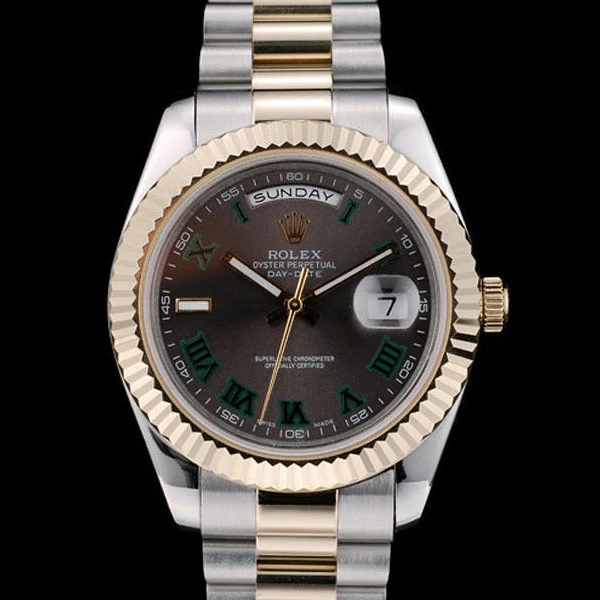 Rolex DayDate Gold Stainless Steel Ribbed Bezel Grey Dial new58945