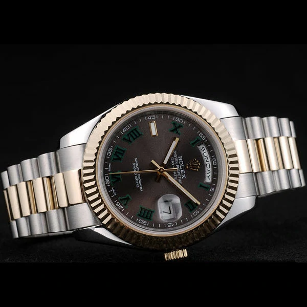 Rolex DayDate Gold Stainless Steel Ribbed Bezel Grey Dial new58945