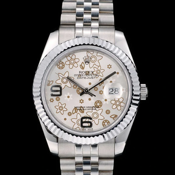 Rolex DateJust Stainless Steel Ribbed Bezel Flower Silver Dial new58947