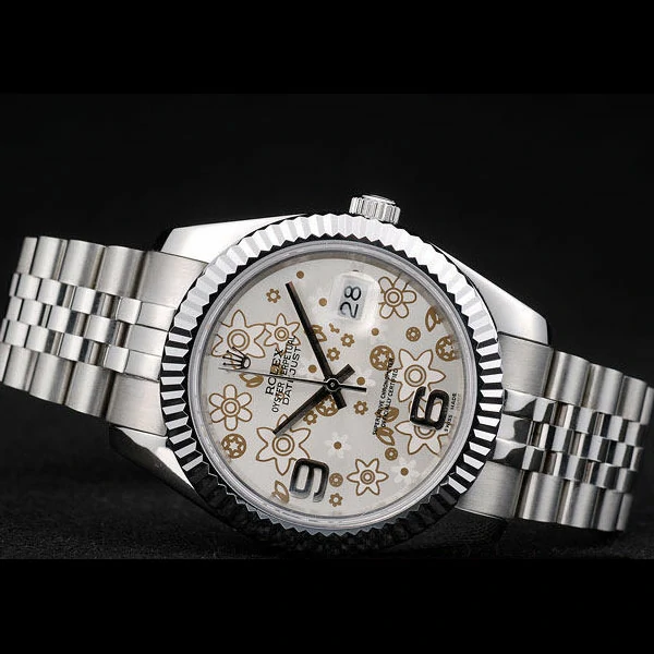 Rolex DateJust Stainless Steel Ribbed Bezel Flower Silver Dial new58947