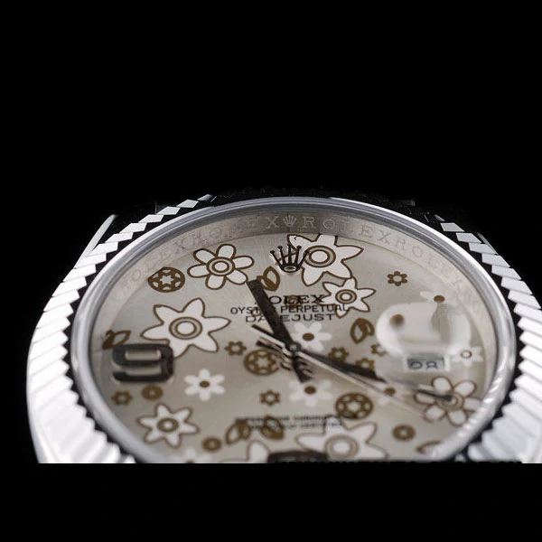 Rolex DateJust Stainless Steel Ribbed Bezel Flower Silver Dial new58947