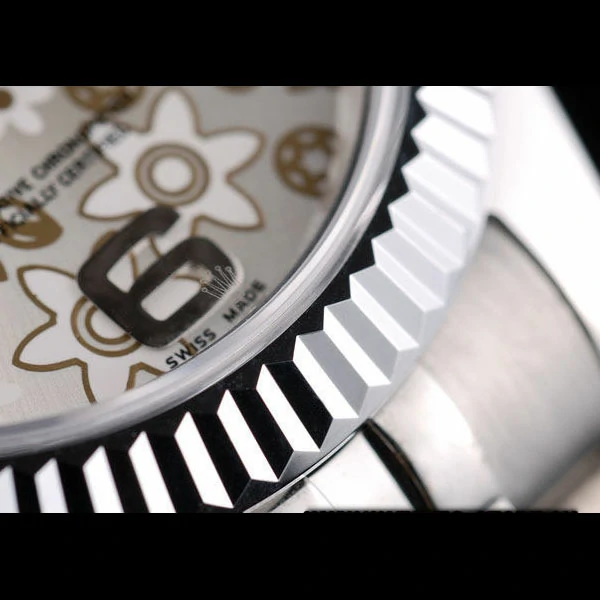 Rolex DateJust Stainless Steel Ribbed Bezel Flower Silver Dial new58947
