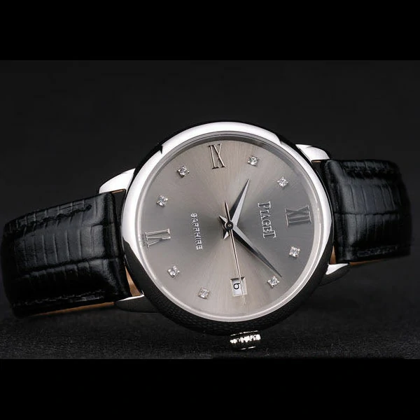 Piaget Traditional Grey Dial Black Leather Strap new58992