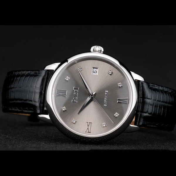 Piaget Traditional Grey Dial Black Leather Strap new58992