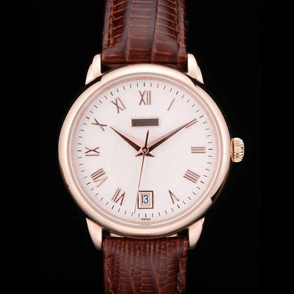 Piaget Traditional White Checkered Dial Brown Leather Strap new58996