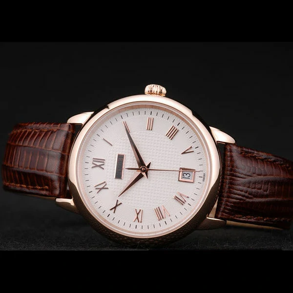 Piaget Traditional White Checkered Dial Brown Leather Strap new58996