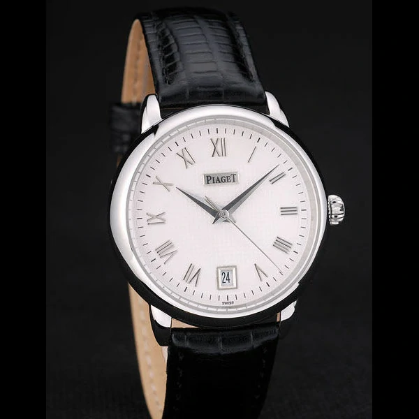 Piaget Traditional White Checkered Dial Black Leather Strap new58997
