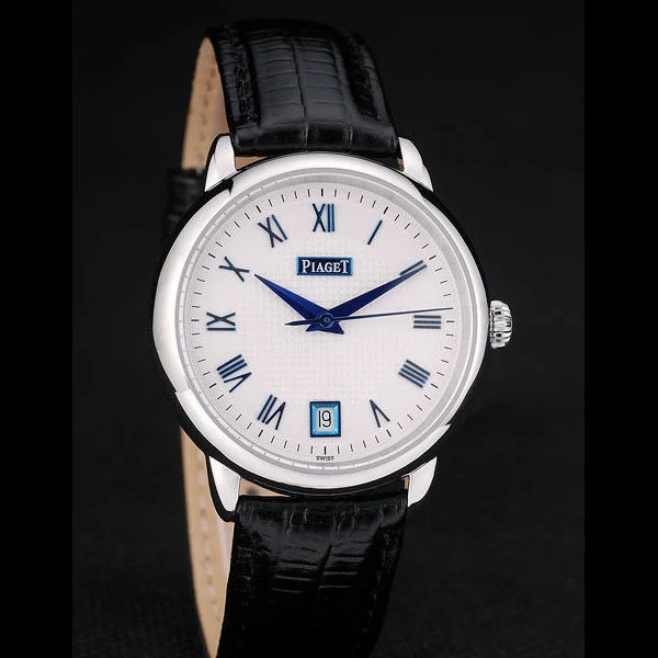 Piaget Traditional White Checkered Dial Black Leather Strap new58998