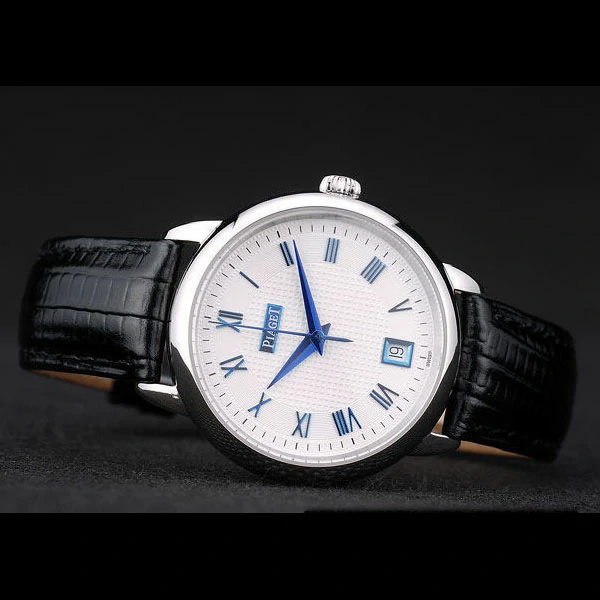 Piaget Traditional White Checkered Dial Black Leather Strap new58998