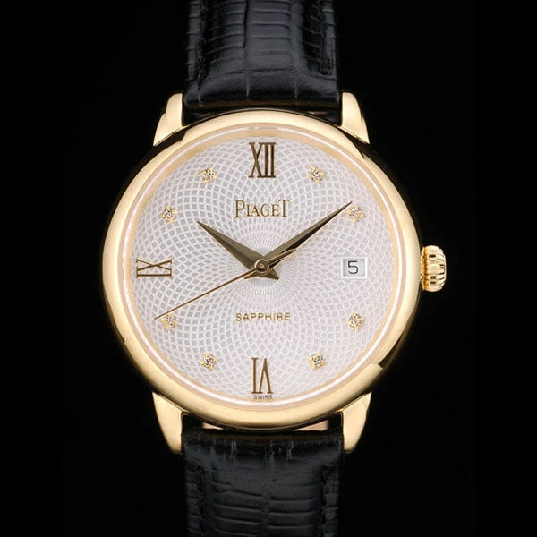 Piaget Traditional White Radial Pattern Dial Black Leather Strap new59000