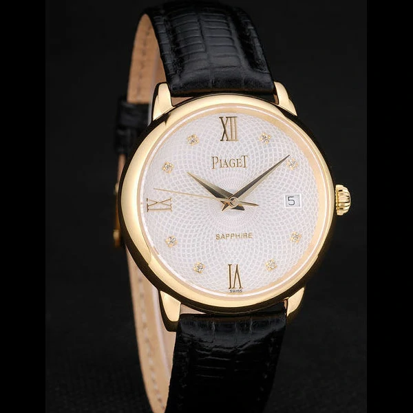 Piaget Traditional White Radial Pattern Dial Black Leather Strap new59000