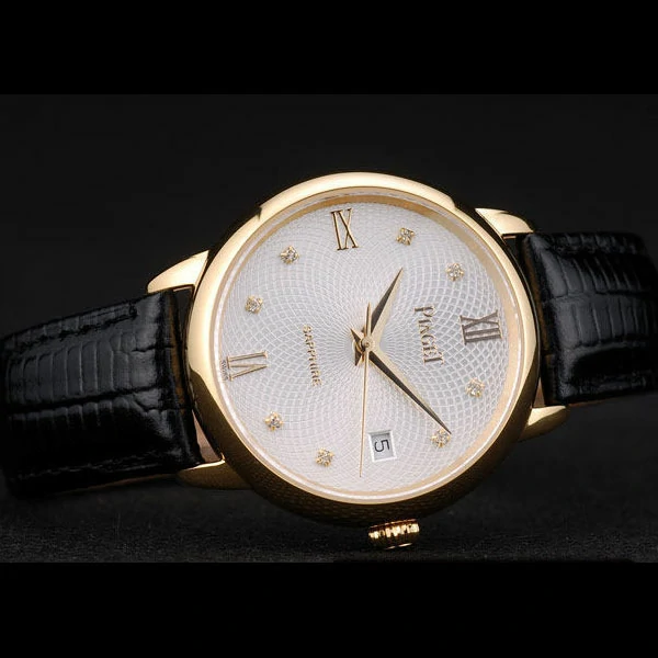 Piaget Traditional White Radial Pattern Dial Black Leather Strap new59000