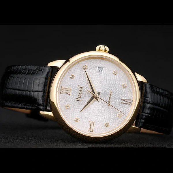 Piaget Traditional White Radial Pattern Dial Black Leather Strap new59000