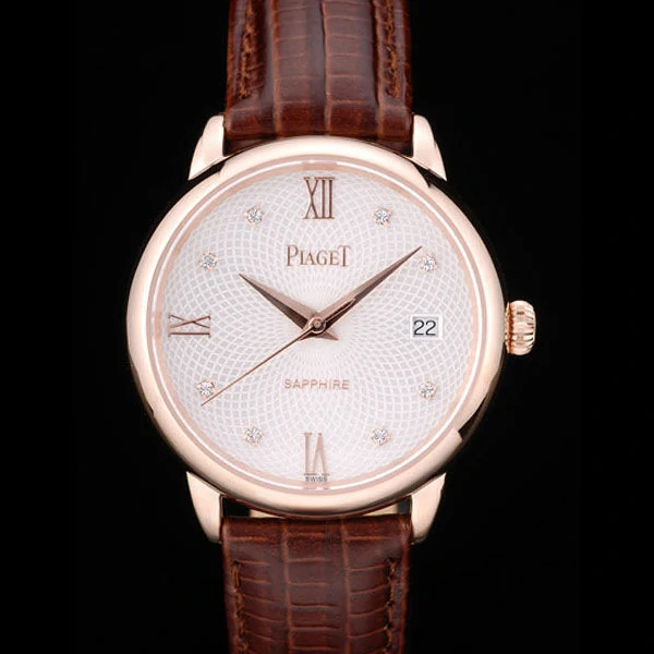 Piaget Traditional White Radial Pattern Dial Brown Leather Strap new59001