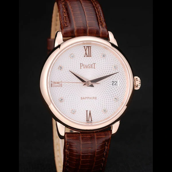 Piaget Traditional White Radial Pattern Dial Brown Leather Strap new59001