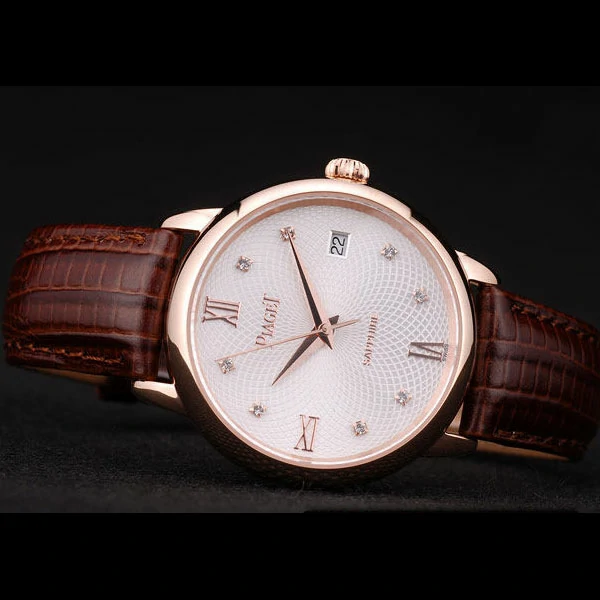 Piaget Traditional White Radial Pattern Dial Brown Leather Strap new59001