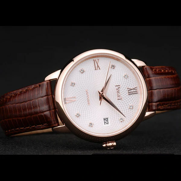 Piaget Traditional White Radial Pattern Dial Brown Leather Strap new59001