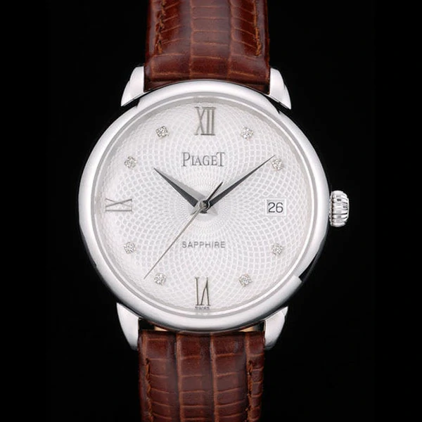 Piaget Traditional White Radial Pattern Dial Brown Leather Strap new59002