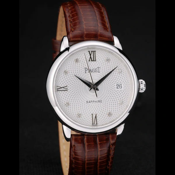 Piaget Traditional White Radial Pattern Dial Brown Leather Strap new59002
