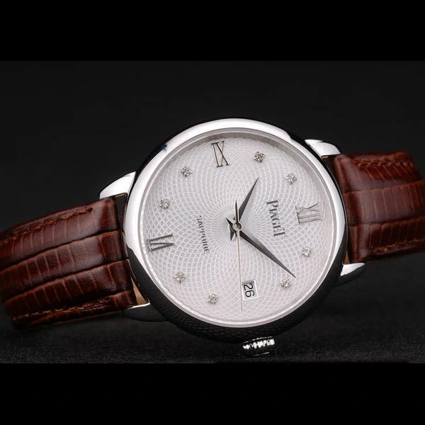 Piaget Traditional White Radial Pattern Dial Brown Leather Strap new59002
