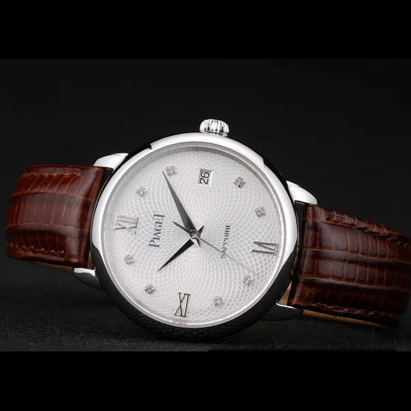 Piaget Traditional White Radial Pattern Dial Brown Leather Strap new59002