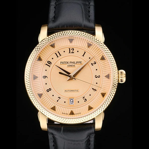 Patek Philippe Calatrava Ribbed Bezel Orange Dial Black Leather Strap new59003