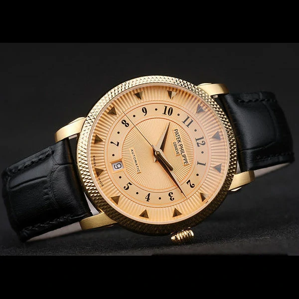 Patek Philippe Calatrava Ribbed Bezel Orange Dial Black Leather Strap new59003