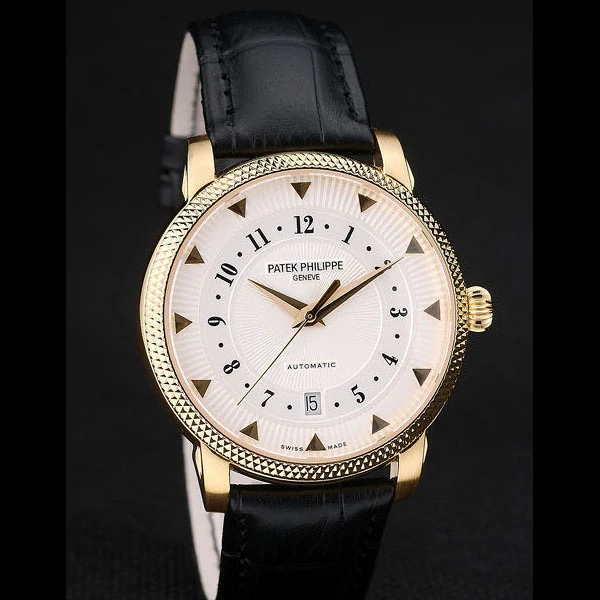 Patek Philippe Calatrava Ribbed Bezel White Dial Black Leather Strap new59004