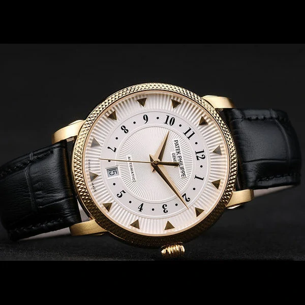 Patek Philippe Calatrava Ribbed Bezel White Dial Black Leather Strap new59004