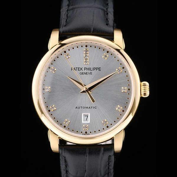 Patek Philippe Calatrava Polished Bezel Grey Dial Black Leather Strap new59006