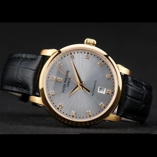 Patek Philippe Calatrava Polished Bezel Grey Dial Black Leather Strap new59006