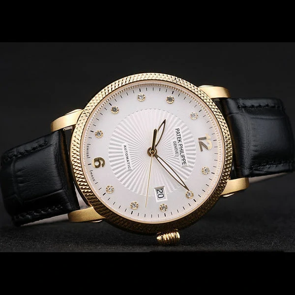 Patek Philippe Calatrava Ribbed Bezel White Dial Black Leather Strap new59007