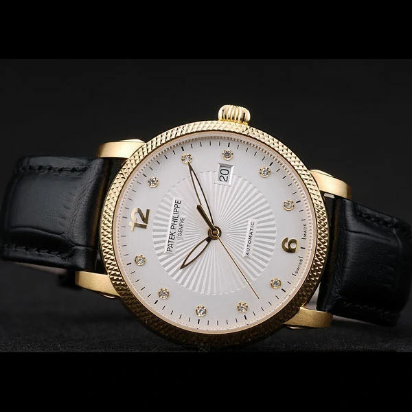 Patek Philippe Calatrava Ribbed Bezel White Dial Black Leather Strap new59007