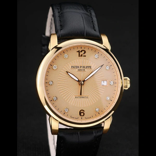 Patek Philippe Calatrava Polished Bezel Orange Dial Black Leather Strap new59008