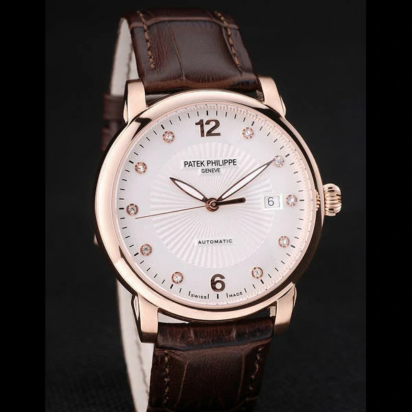 Patek Philippe Calatrava Polished Bezel White Dial Brown Leather Strap new59011