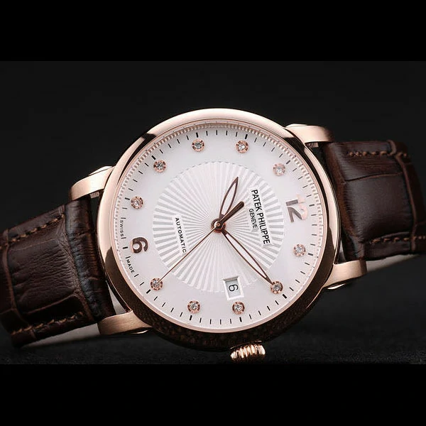 Patek Philippe Calatrava Polished Bezel White Dial Brown Leather Strap new59011